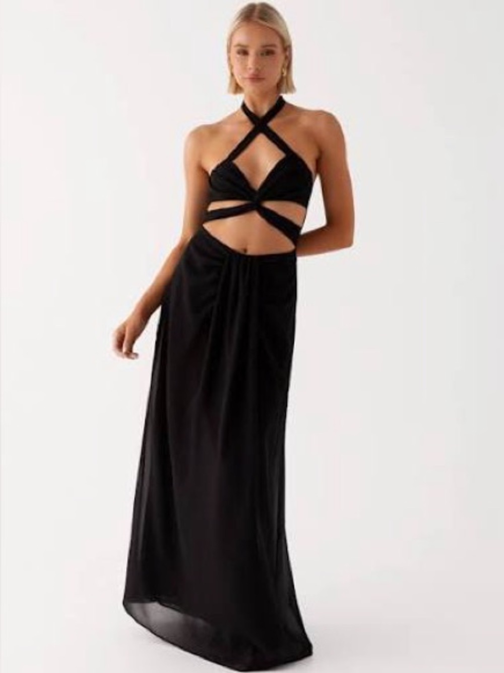 Peppermayo Black Backless Halter Maxi Dress
